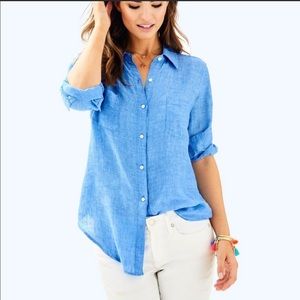 Lily Pulitzer Sea View Blue Button Down Top